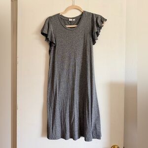 GAP Gray Midi Dress with Ruffle Sleeves